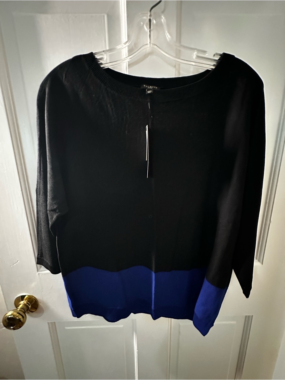 Talbots Black and Royal Blue Colorblock Women's Top